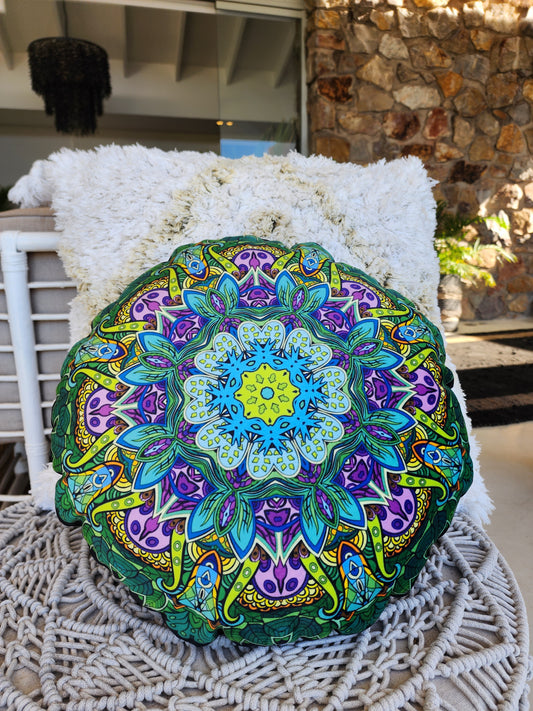 Green & Purple Mandala Velvet Pillow