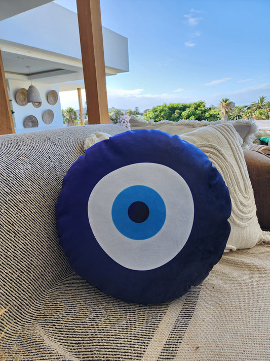 Blue Evil Eye Mandala Velvet Pillow