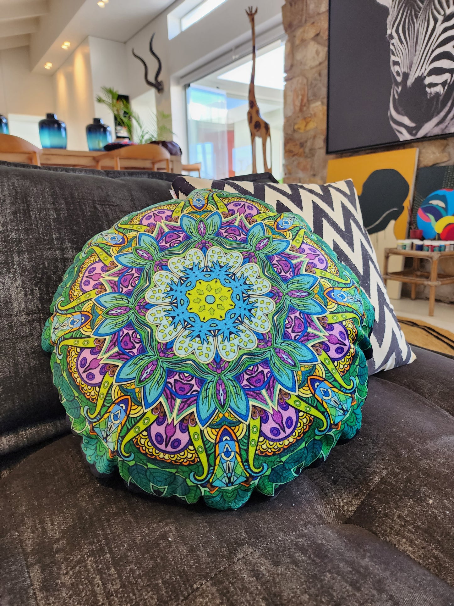 Green & Purple Mandala Velvet Pillow