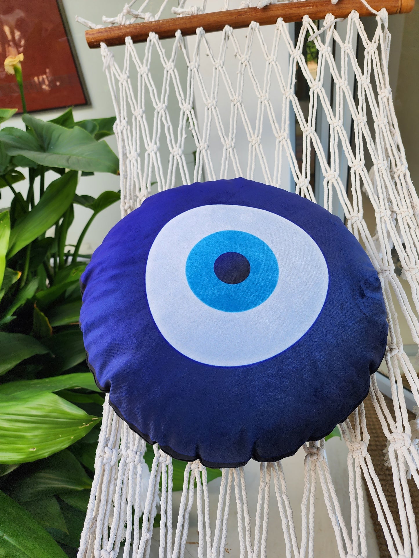 Blue Evil Eye Mandala Velvet Pillow